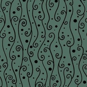 Cascading Swirls  and Dots on Slate Green