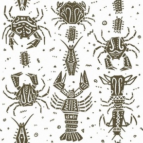 (M) Black decorated and textured retro Crustacean in Linocut