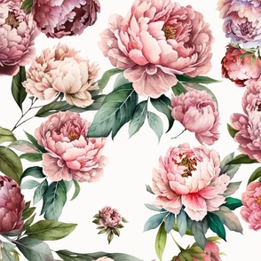 Peonies simple on white bold colors