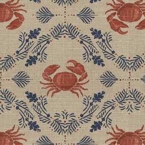 Flax linen-look crab damask