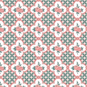 Peranakan Quatrefoil Rose Tile in Pink