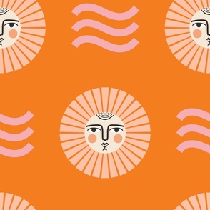 Sun & Sea ☀︎ | Summer Sun and Abstract Waves Graphic Design in Bright Orange, Peach + Pink