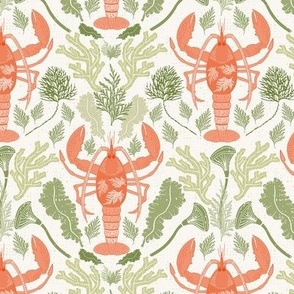 Small Scale Lobster Love in Coral and Green