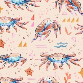 Sea Crabs  - Nautical Beach Animals - Beige - Small