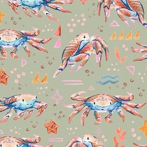 Sea Crabs  - Nautical Beach Animals - Sage Green - Small