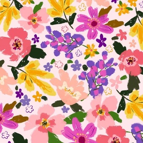Boho chic colorful gouache floral on blush