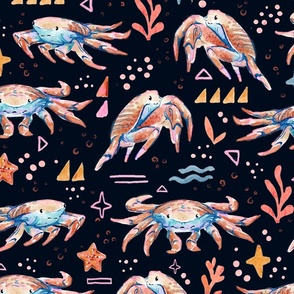 Sea Crabs  - Nautical Beach Animals - Dark 