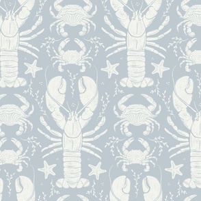 Crustacean core lobsters & crabs linocut- medium scale_ blue grey 