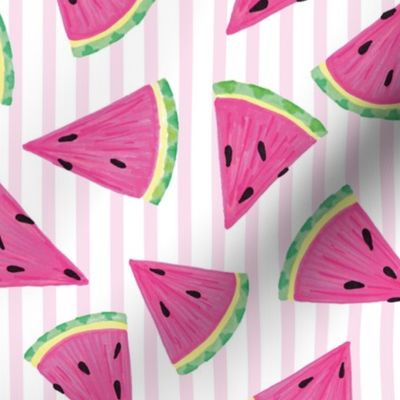 Watermelon Tropical Fruit Slices Pink Stripe 