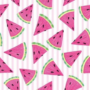 Watermelon Tropical Fruit Slices Pink Stripe 