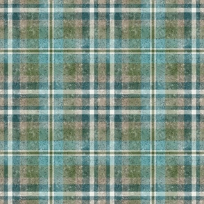 Green Teal and Brown Woven Textured Tartan Plaid