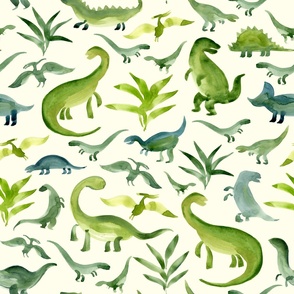 watercolor dinosaus in green