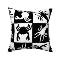 LARGE HAND DRAWN NOVELTY BEACH CRAB LOBSTER BRIGHT CHECKERBOARD-BLACK-WHITE-PASTEL BABY BLUE