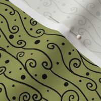 Cascading Swirls and Dots on Pea Green
