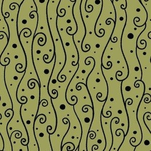 Cascading Swirls and Dots on Pea Green