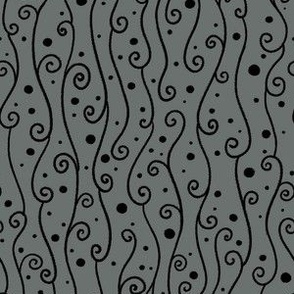 Cascading Swirls and Dots on Gray