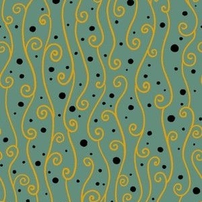 Cascading Mustard Swirls on Turquoise 