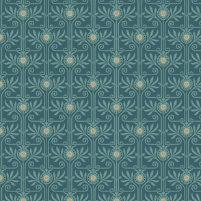 elegant geometric art deco floral slate blue on deep turquoise | small
