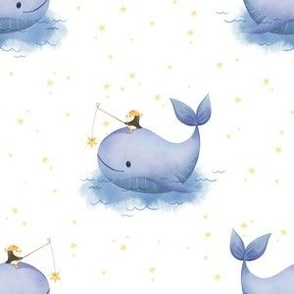 Medium - Penguin and Whale friends on an ocean adventure on white