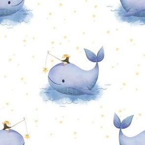 M - Penguin and Whale friends on an ocean adventure on white