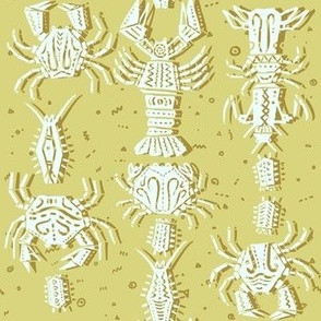 (M) Crustacean on dark mustard green  background