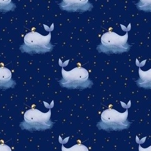 S - Penguin and Whale friends on an ocean adventure on dark blue