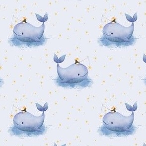 Small - Penguin and Whale friends on an ocean adventure on light blue