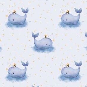 S - Penguin and Whale friends on an ocean adventure on light blue
