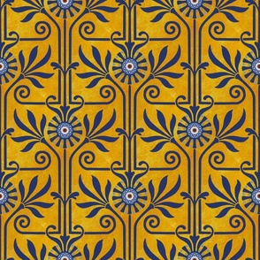 elegant geometric art deco floral | blue on golden texture | medium