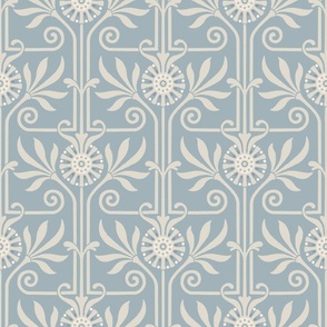 elegant geometric art deco floral on grayish blue | medium