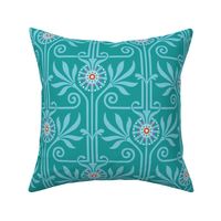 elegant geometric art deco floral vibrant turquoise on green | medium