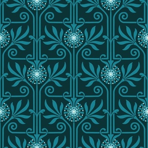 elegant geometric art deco floral blue on moody green | medium
