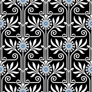 elegant geometric art deco floral on black | medium