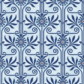 elegant geometric art deco floral on light blue texture | medium