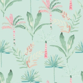 Colourful watercolour palms in mint greens + pinks