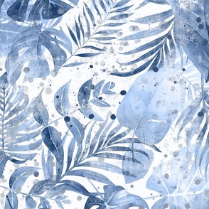 TROPICAL jean soft shades of blue tropical leaves