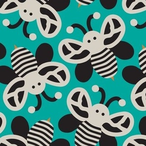 242 - Large scale turquoise and charcoal grey  happy bee wing insects two directional for children's apparel, nursery decor, pet accessories, wallpaper and cot sheets