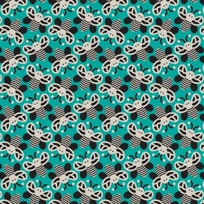 242 - Small mini scale turquoise aqua teal and dark slate grey happy bee wing insects two directional for children's apparel, nursery decor, pet accessories, 