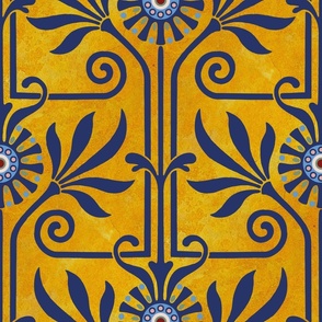 elegant geometric art deco floral | blue on golden texture | large