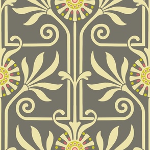 elegant geometric art deco floral vanilla on ash gray | large