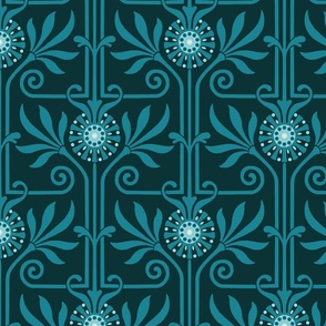elegant geometric art deco floral blue on moody green | large