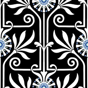 elegant geometric art deco floral on black | large