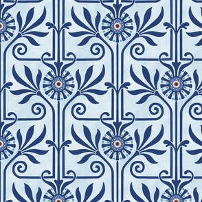 elegant geometric art deco floral on light blue texture | large