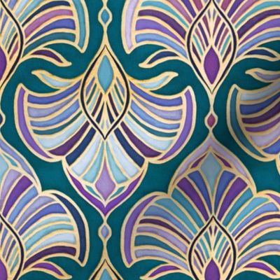 Teal, Purple and Plum Art Deco custom colorway - medium