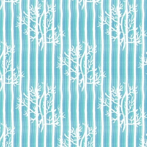 White Coral on teal and blue stripe 