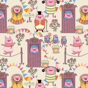 Circus piggies on a pale pink background