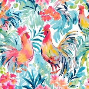 Smaller Colorful Watercolor Chickens