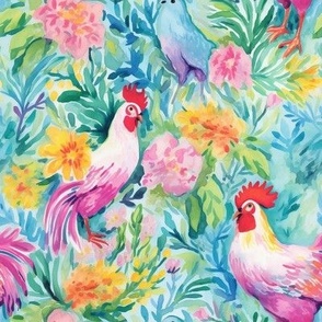 Smaller Spring Chickens Watercolor Flowers