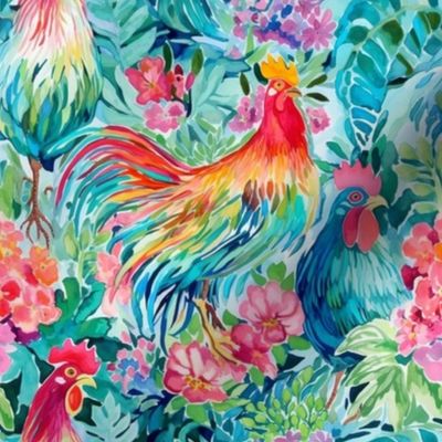 Smaller Watercolor Rainbow Colored Chickens