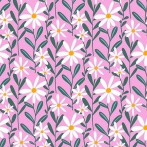 White Daisy Meadow - Kids Florals and Leaves - Tiny (3" repeat)